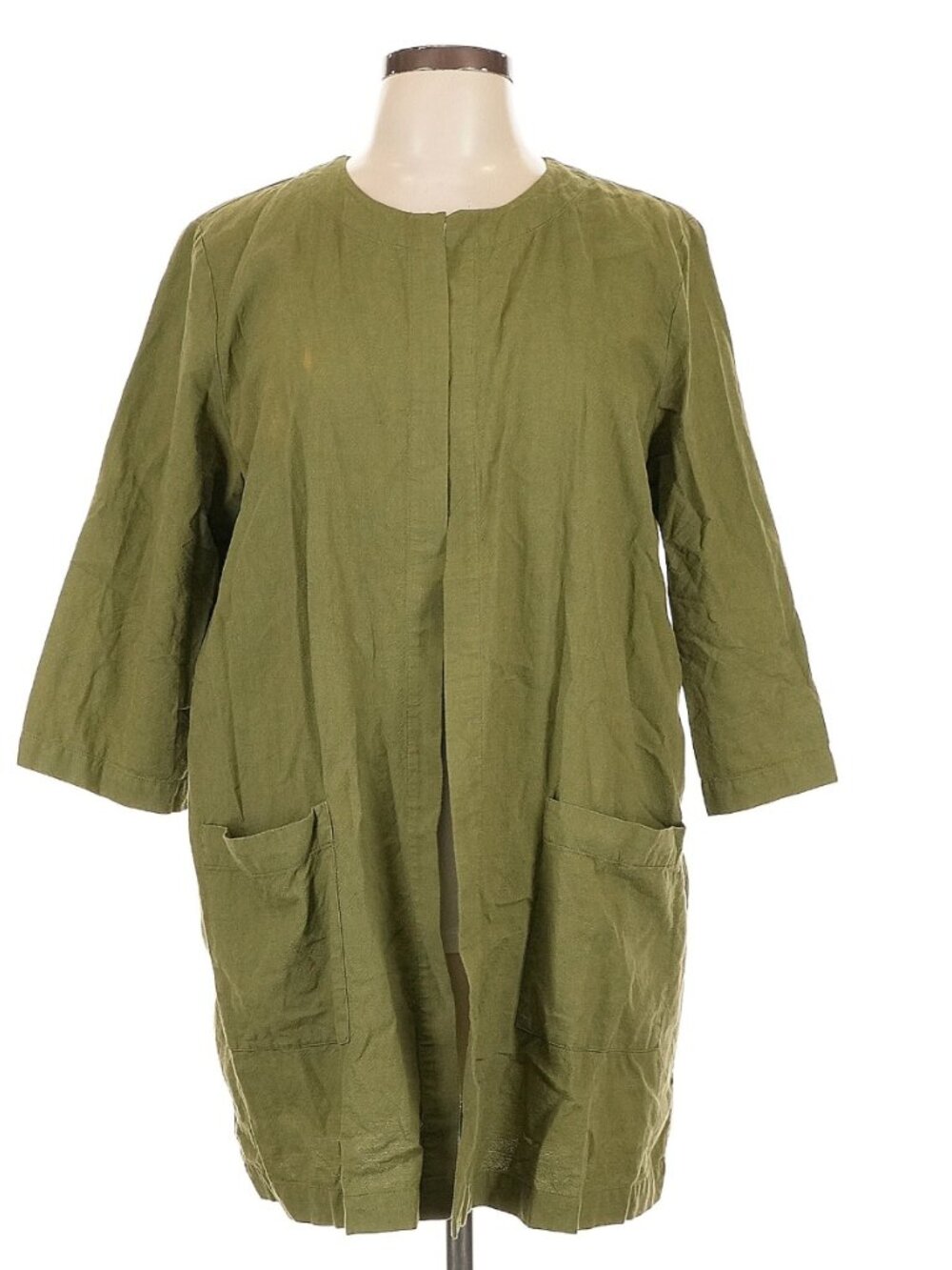 Eileen Fisher Olive Green Open Front Trench Coat